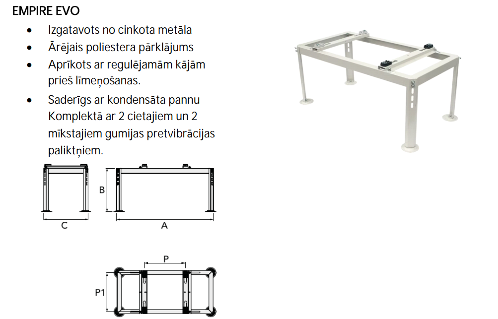 Āra bloka zemes statīvs SP 700 Balts 200kg.- 480-830x420x250