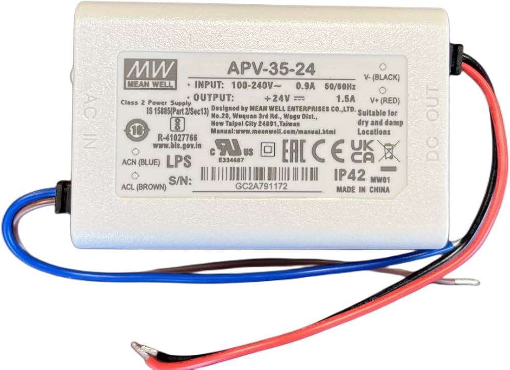 Impulsu barošanas bloks LED 24V 1.5A Mean Well IP42 25W (kopija)