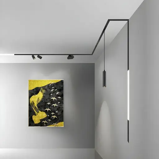 [6006100020] LED magnētiskā sistēma TAMPA, Zemapmetuma sliede (Iestrādāta apmetumā), melna 56x44x2000mm